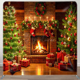 Aperturee - Aperturee Fireplace Sock Trees Gifts Fabric Christmas Backdrop